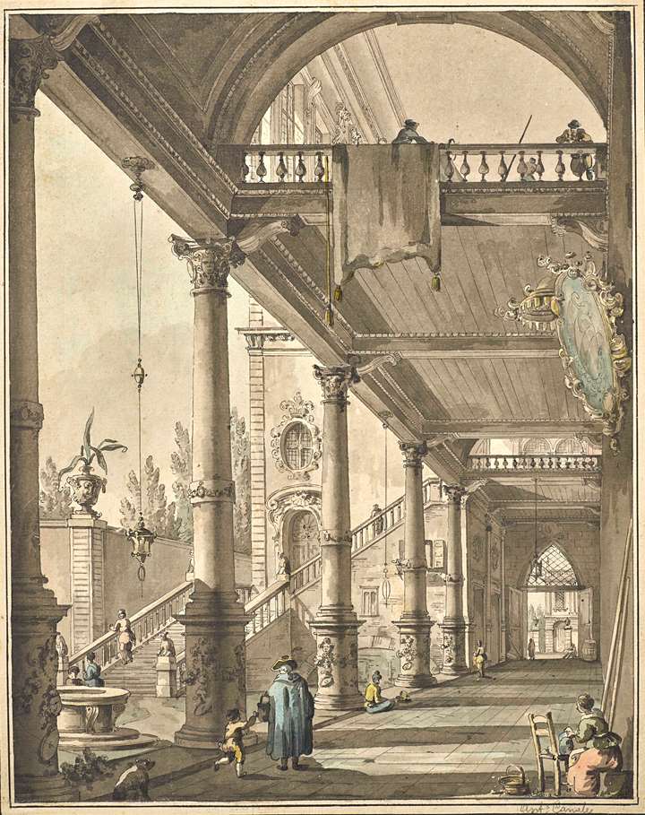 A Capriccio of a Colonnade Opening onto a Courtyard of a Palace